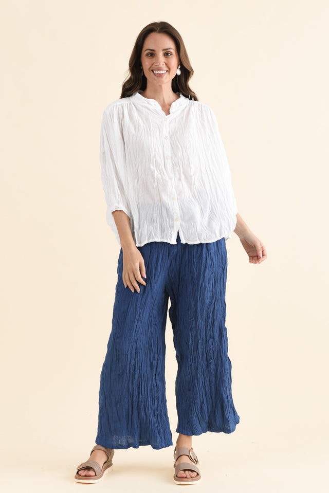 Feyra White Crinkle Cotton Blouse,Full Body,Brunette model,alt text|model:MJ image 2