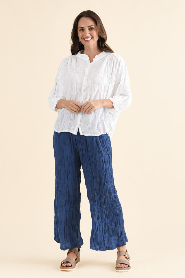 Feyra White Crinkle Cotton Blouse,Full Body,Brunette model,alt text|model:MJ image 6