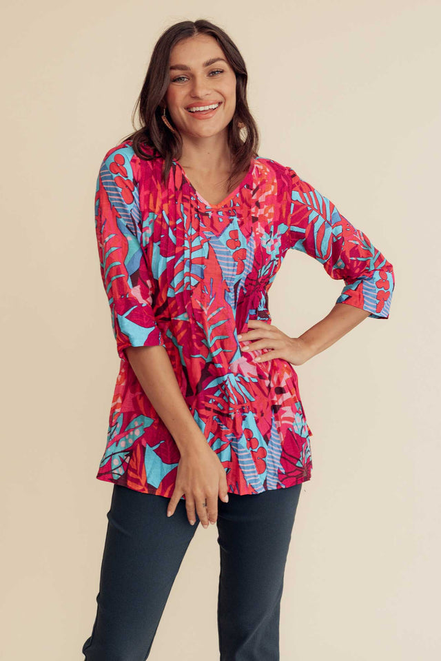 Fia Pink Jungle Sleeved Crinkle Cotton Top image 1