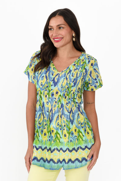 Fia Aqua Garden Crinkle Cotton Top