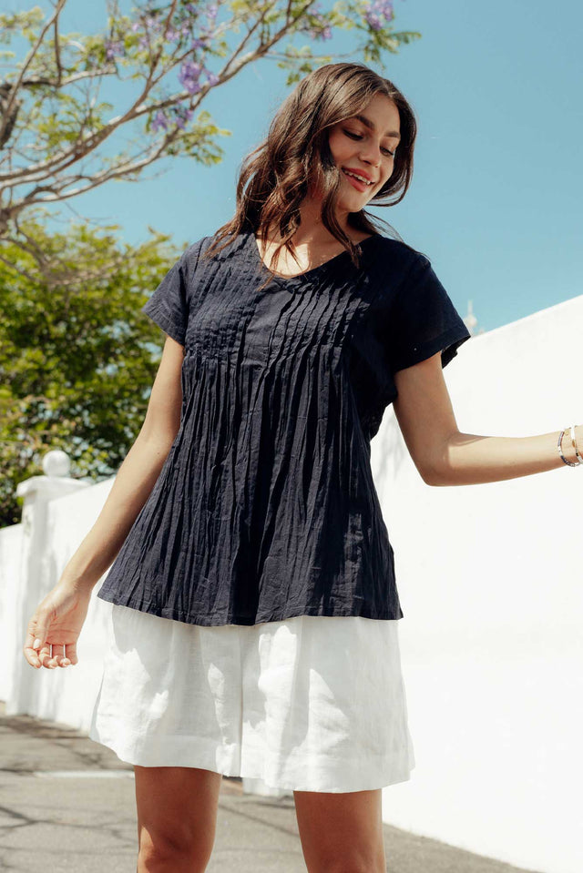 Fia Navy Crinkle Cotton Top image 1