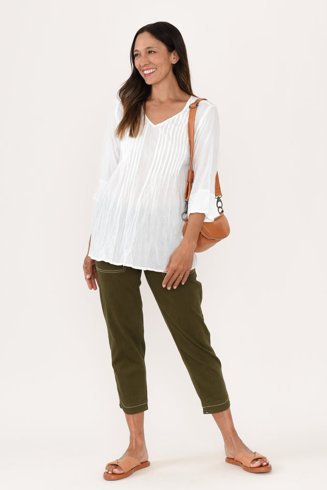 Fia White Sleeved Crinkle Cotton Top,Brunette model,alt text|model:Cara image 3