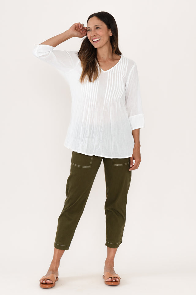 Fia White Sleeved Crinkle Cotton Top,Brunette model,alt text|model:Cara image 7