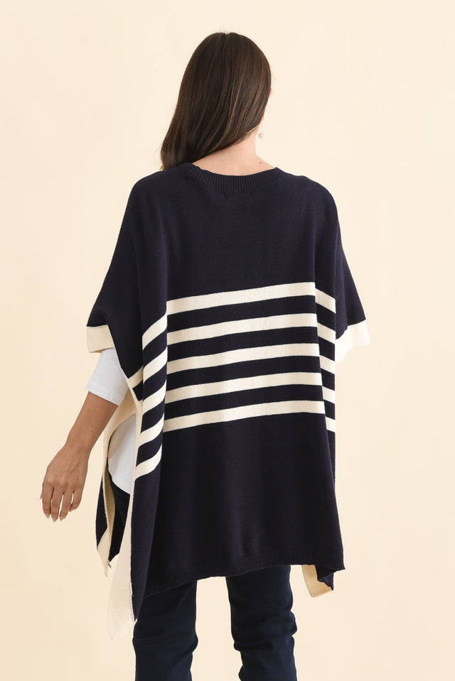 Fidelia Navy Stripe Knit Poncho,Brunette model,alt text|model:MJ image 5