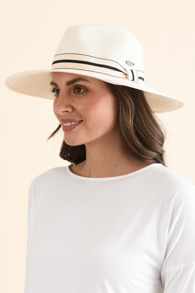Fiona Ivory Stripe Wide Brim Travel Fedora