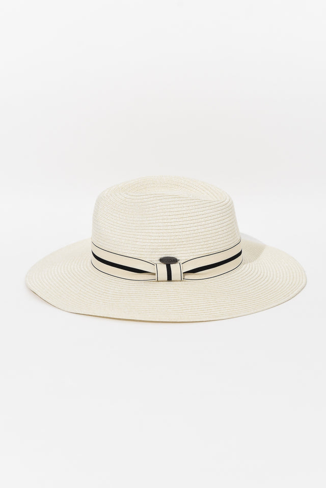 Fiona Ivory Stripe Wide Brim Travel Fedora