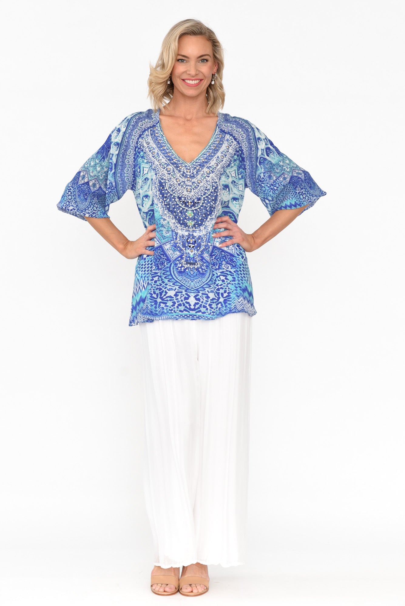 Florence Blue Silk Gypsy Top - Blue Bungalow