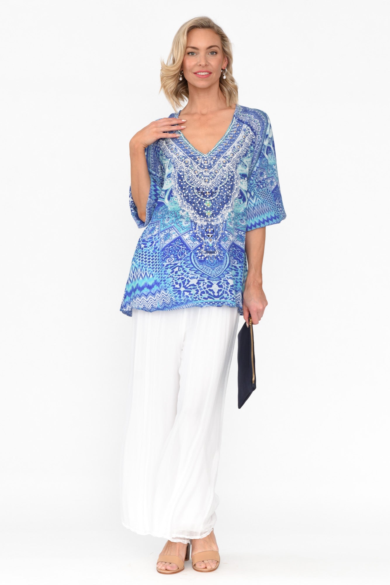 Florence Blue Silk Gypsy Top - Blue Bungalow