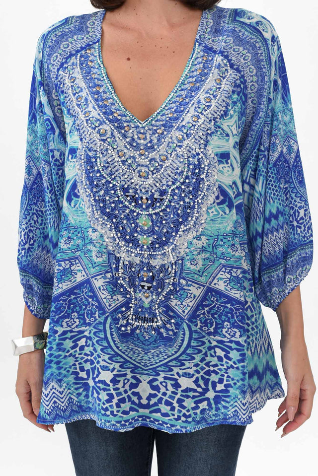 Florence Blue Silk Gypsy Top image 5