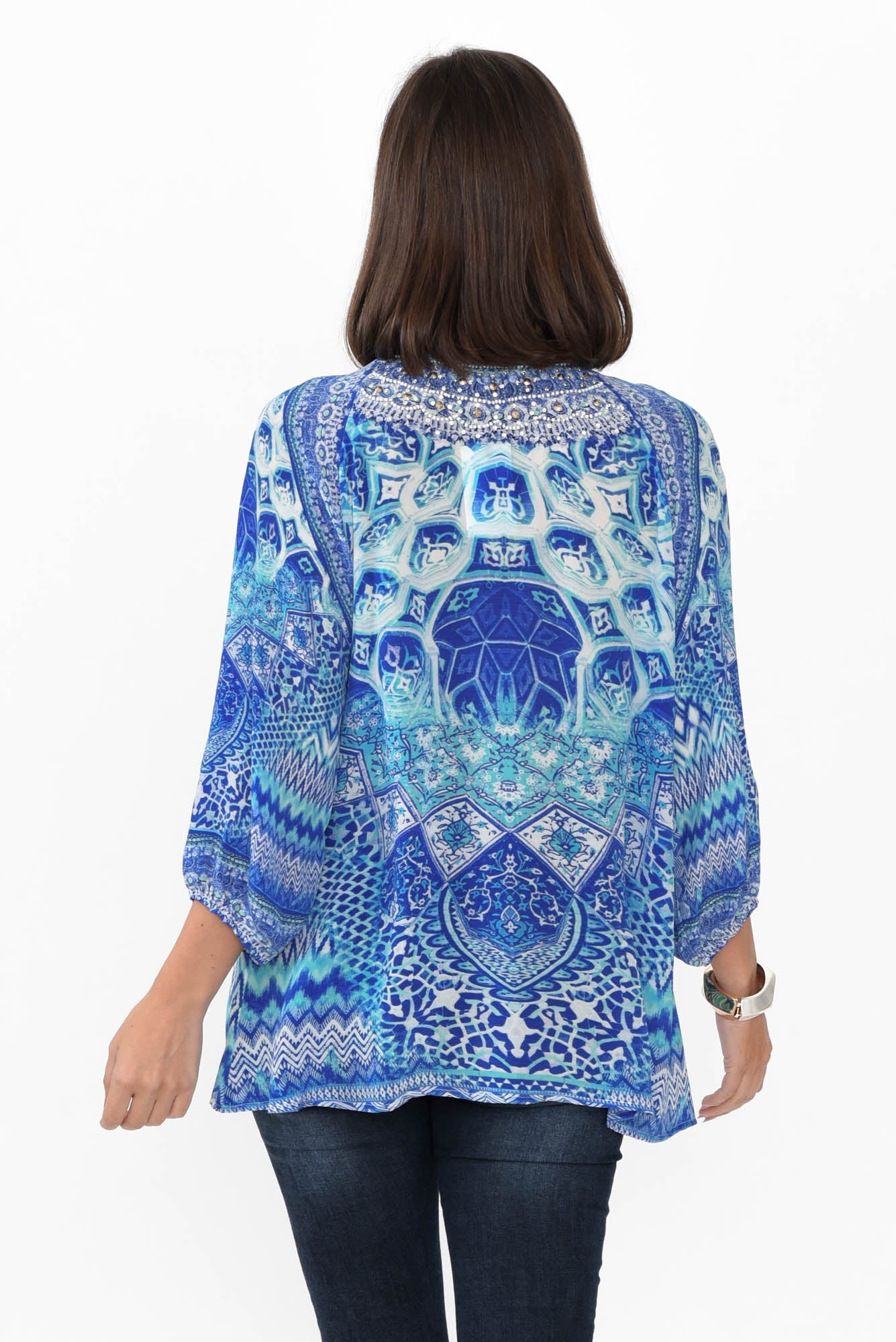 Florence Blue Silk Gypsy Top - Blue Bungalow AU