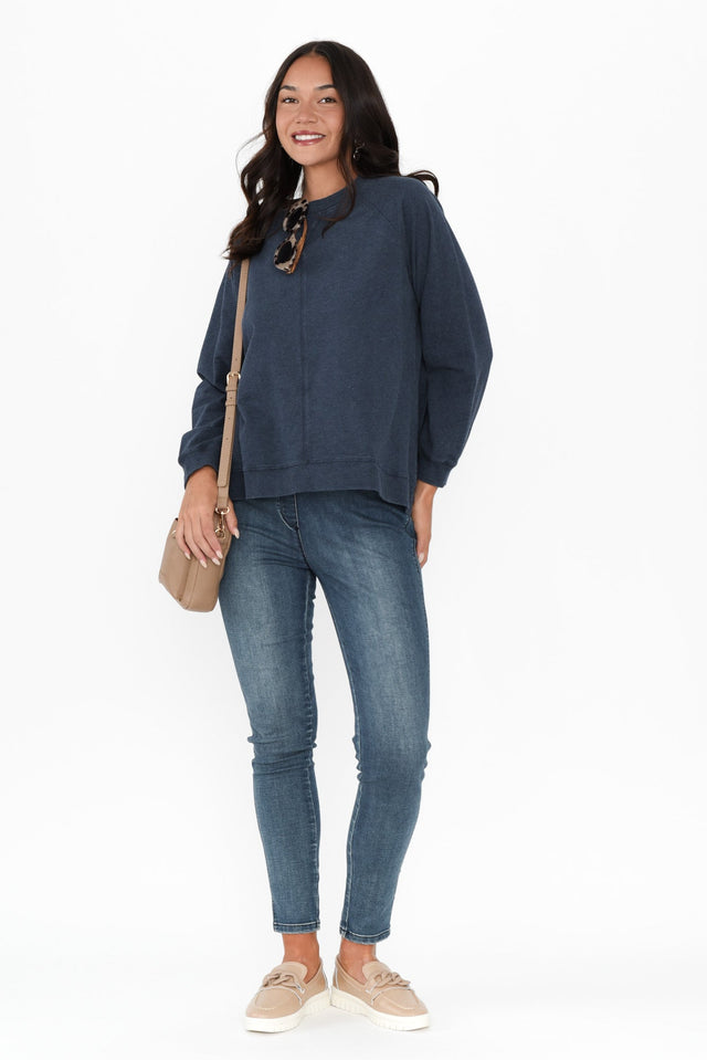 Flossie Navy Cotton Sweatshirt,alt text|model:Kirstyn image 4
