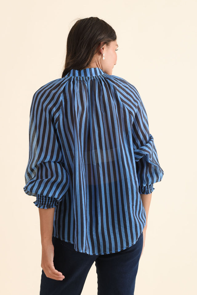 Fontie Blue Stripe Cotton Blouse,Back,Brunette model,alt text|model:Brontie image 4