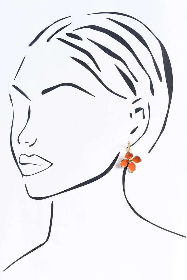 Frannie Orange Flower Clip Earrings image 2