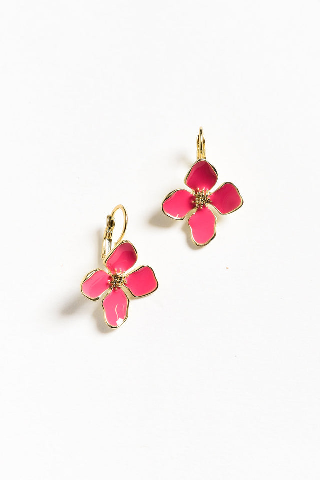 Frannie Pink Flower Clip Earrings