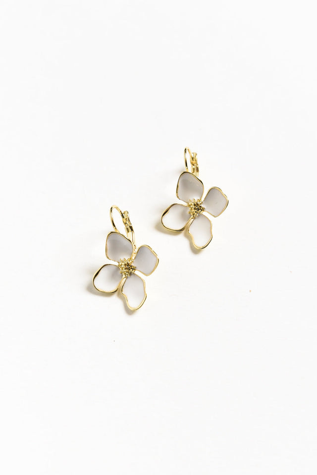 Frannie White Flower Clip Earrings image 1