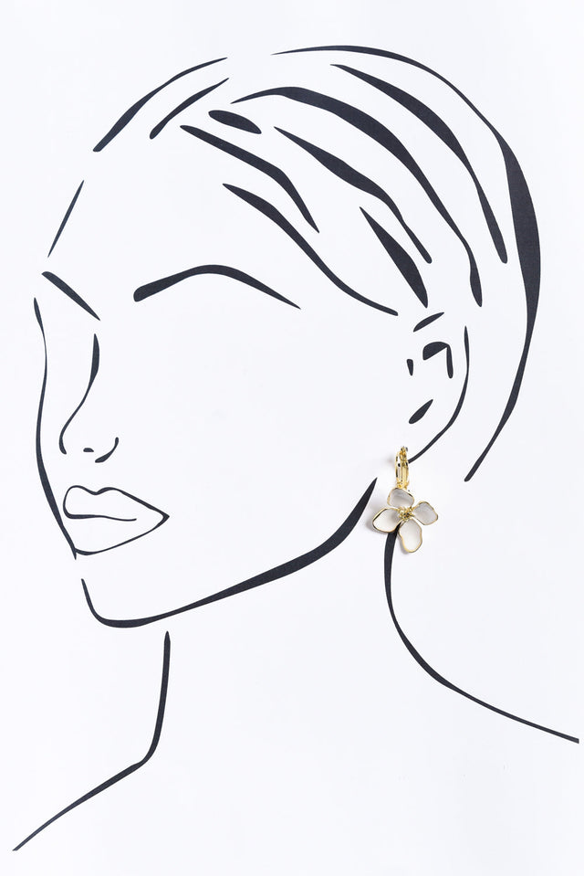 Frannie White Flower Clip Earrings image 2