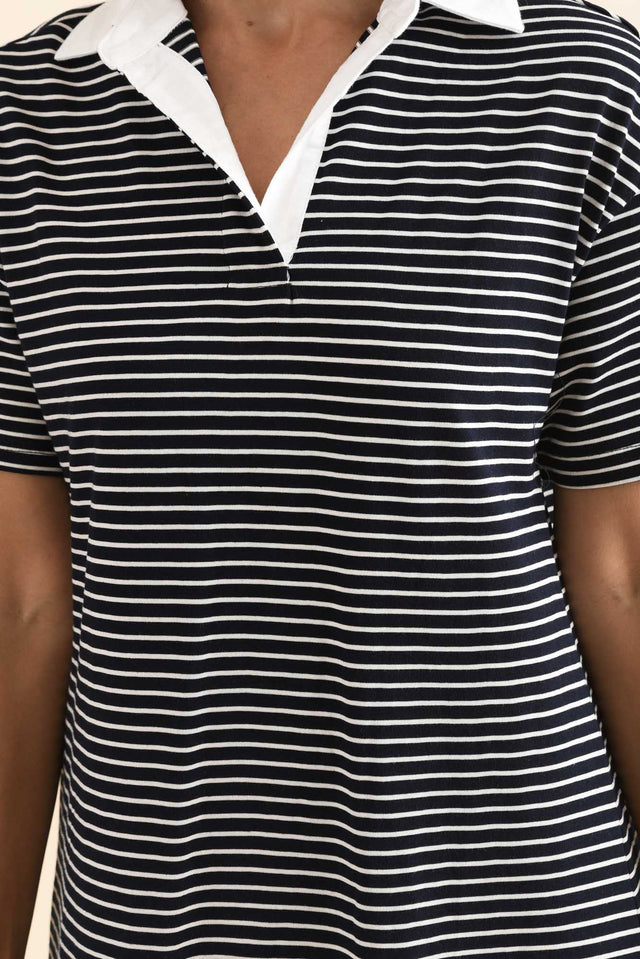 Freddy Navy Stripe Cotton Polo Dress,Detail,Brunette model,alt text|model:Cara image 5