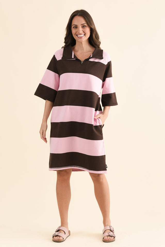 Freedom Chocolate Stripe Cotton Pocket Dress,Full Body,Brunette model,alt text|model:MJ image 2