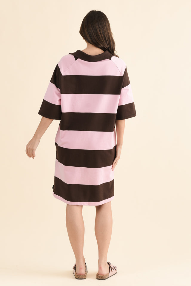 Freedom Chocolate Stripe Cotton Pocket Dress,Back,Brunette model,alt text|model:MJ image 4