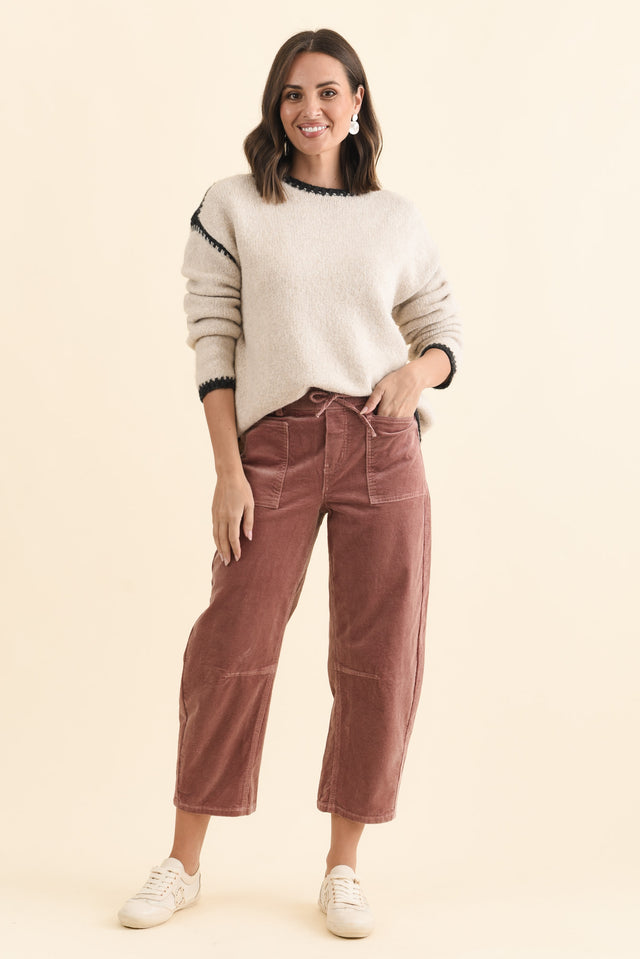 Denny Dusty Pink Corduroy Barrel Jeans,Brunette model,alt text|model:MJ image 6