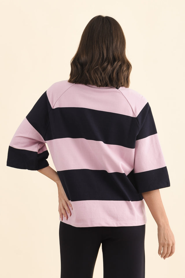 Freedom Pink Stripe Cotton Collared Sweat,Brunette model,alt text|model:MJ image 4