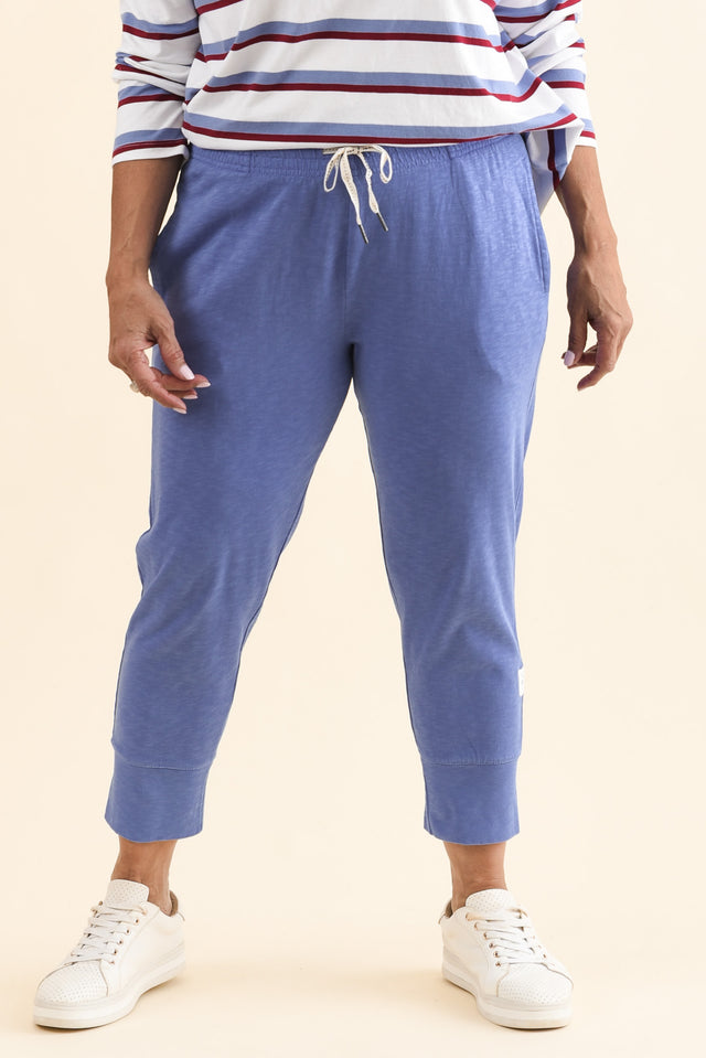 Fundamental Brunch Blue Cotton Sweatpants,Front,Brunette model,alt text|model:Pilita