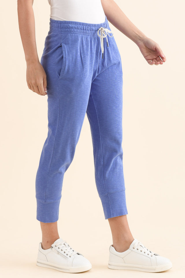 Fundamental Brunch Blue Cotton Sweatpants,Side,Brunette model,alt text|model:MJ image 4