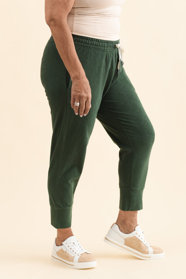 Fundamental Brunch Dark Green Cotton Sweatpants,Side,Brunette model,alt text|model:Pilita image 3