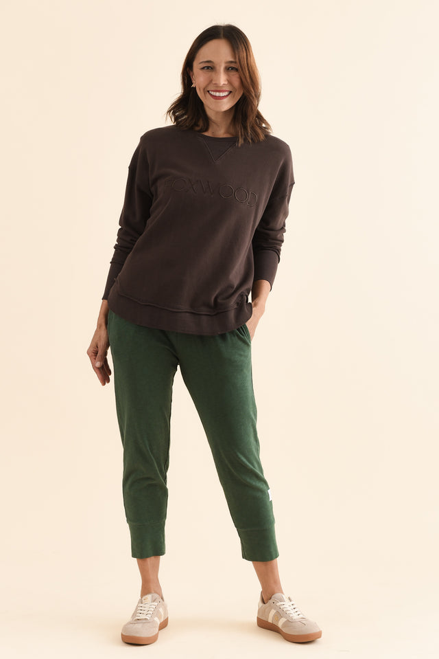 Fundamental Brunch Dark Green Cotton Sweatpants,Full Body,Brunette model,alt text|model:Cara image 7