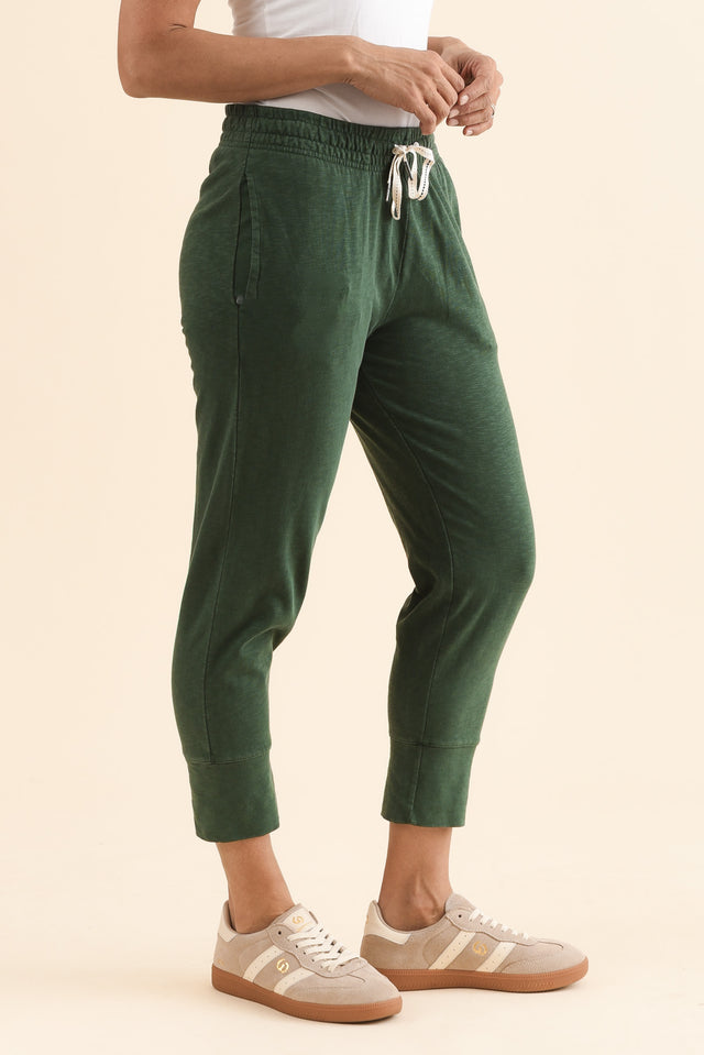 Fundamental Brunch Dark Green Cotton Sweatpants,Side,Brunette model,alt text|model:Cara image 4