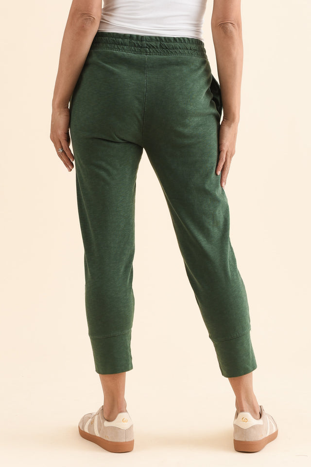 Fundamental Brunch Dark Green Cotton Sweatpants,Back,Brunette model,alt text|model:Cara image 5