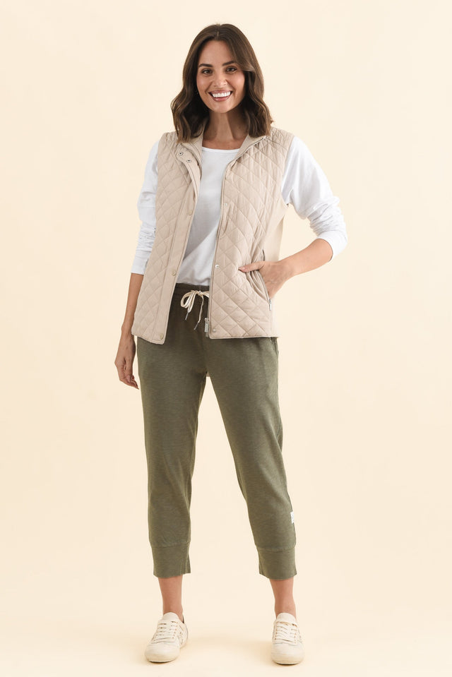 Fundamental Brunch Khaki Cotton Sweatpants,Brunette model,alt text|model:MJ image 4