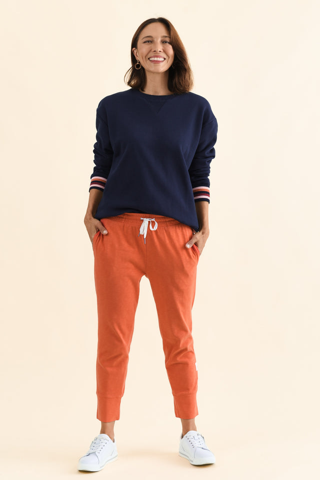 Fundamental Brunch Orange Cotton Sweatpants,Full Body,Brunette model,alt text|model:Cara