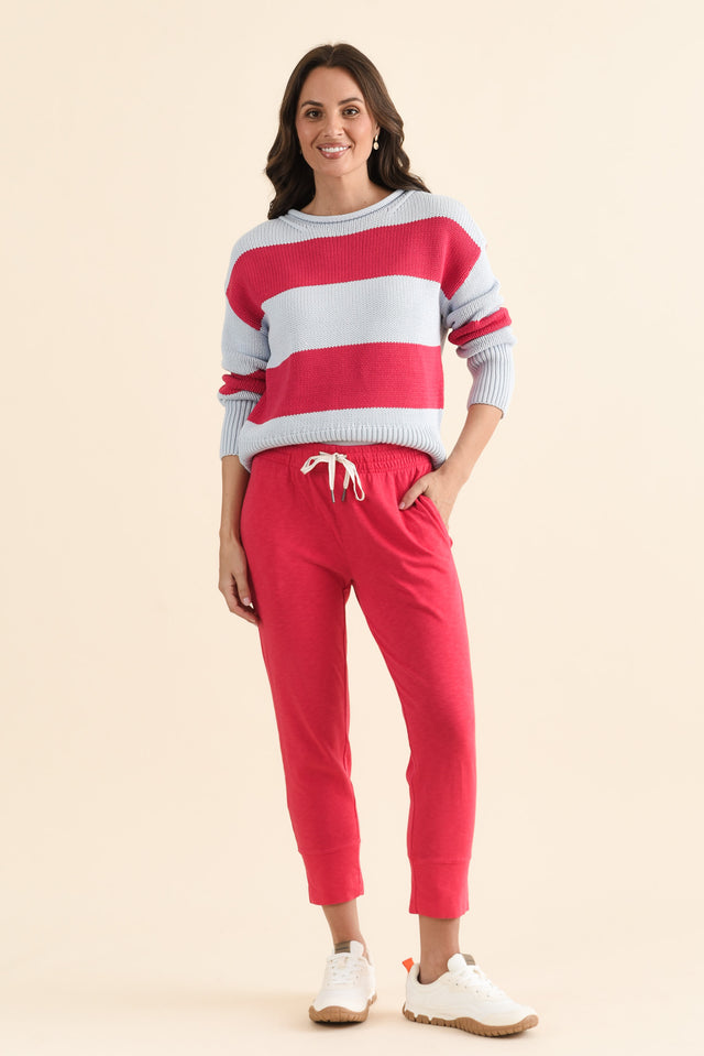 Vesi Red Stripe Cotton Knit Jumper,brunette model,Full Outfit,alt text|model:MJ image 2