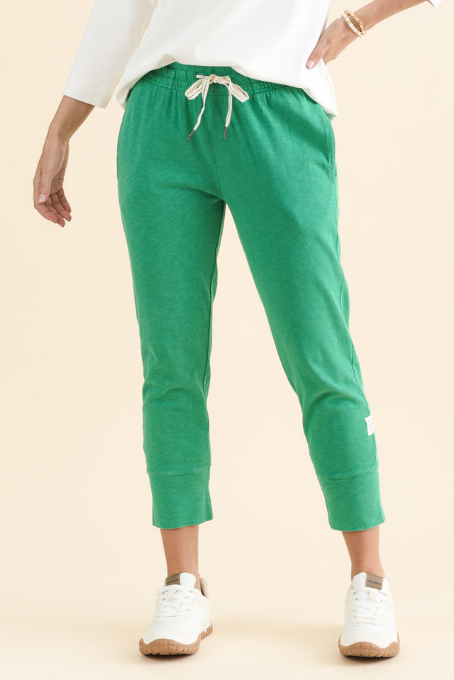 Fundamental Brunch Sage Cotton Sweatpants,brunette model,Front of Outfit,alt text|model:MJ image 1
