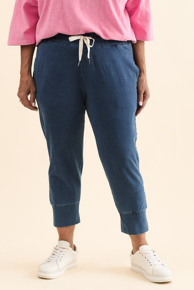 Fundamental Brunch Vintage Blue Cotton Sweatpants,Front,Brunette model,alt text|model:Pilita