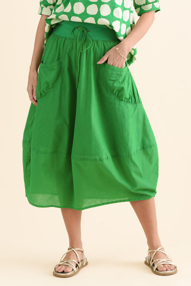 Gabe Fern Green Cotton Pocket Skirt,Front,Brunette model,alt text|model:MJ image 1