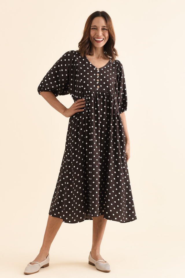 Gabriella Brown Spot Pocket Dress,Full Body,Brunette model,alt text|model:Cara image 6