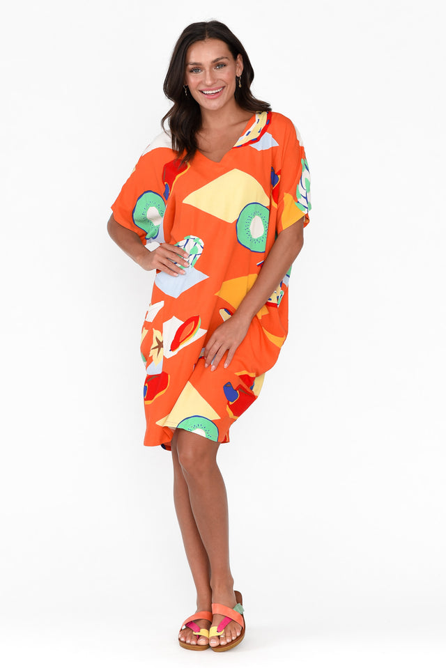 Gaby Orange Fruity Drape Tee Dress