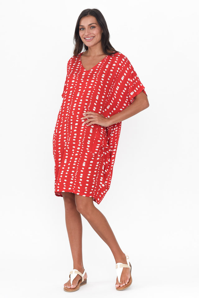 Gaby Red Abstract Spot Drape Tee Dress