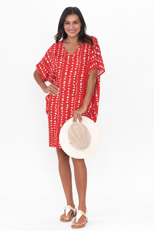 Gaby Red Abstract Spot Drape Tee Dress banner image