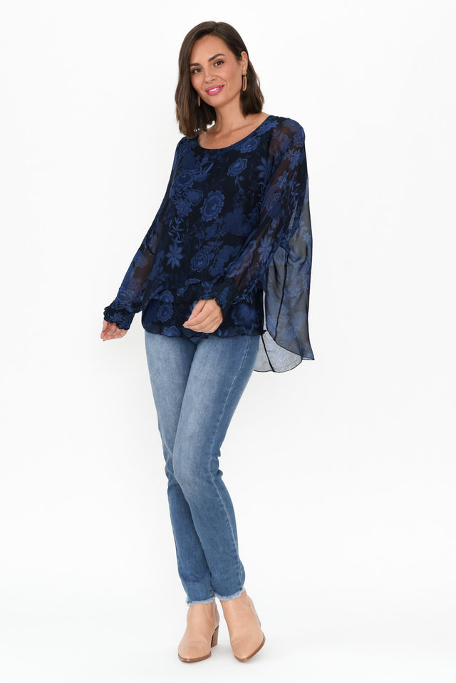 Gaia Navy Floral Silk Layer Top image 4
