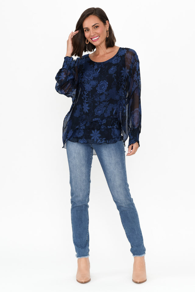 Gaia Navy Floral Silk Layer Top image 8