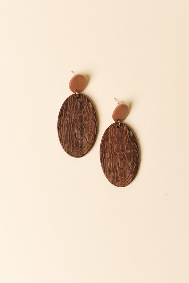 Gany Brown Oval Pendant Earrings image 1