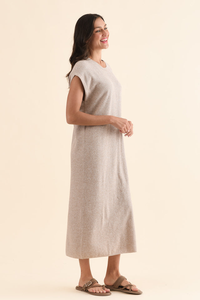 Garrick Beige Cotton Tie Dress,Side,Brunette model,alt text|model:Brontie image 3