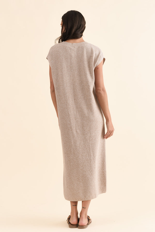 Garrick Beige Cotton Tie Dress,Back,Brunette model,alt text|model:Brontie image 4