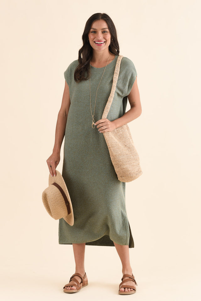 Garrick Green Cotton Tie Dress,Front,Brunette model,alt text|model:Brontie