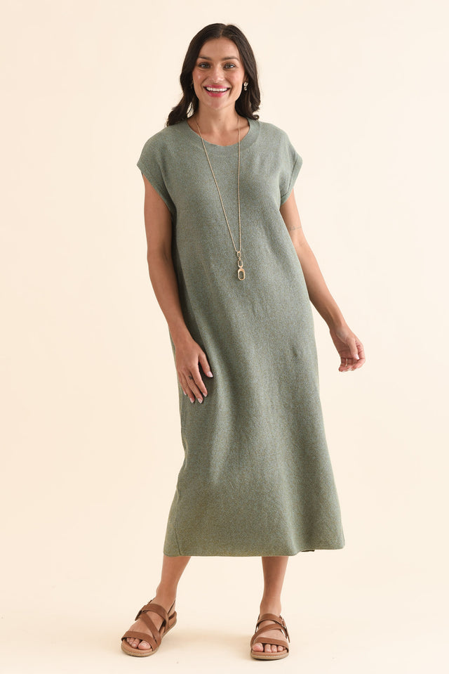 Garrick Green Cotton Tie Dress,Full Body,Brunette model,alt text|model:Brontie