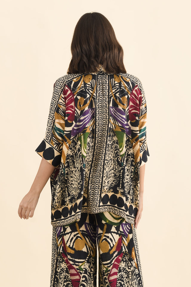 Gaulina Green Mosaic Button Shirt,Brunette model,alt text|model:MJ image 5