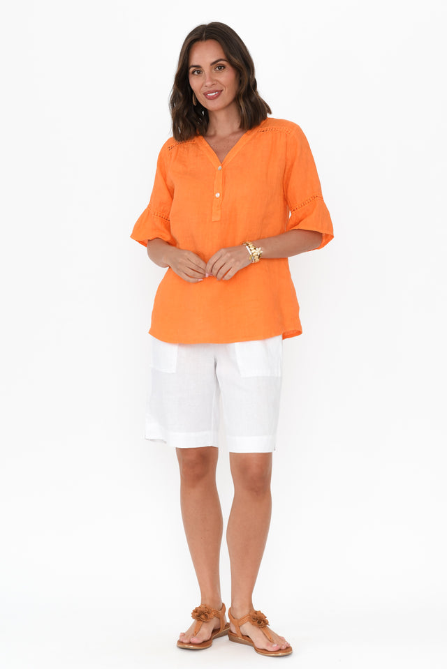 Gemma Orange Linen Button Top,Brunette model,alt text|model:MJ image 7